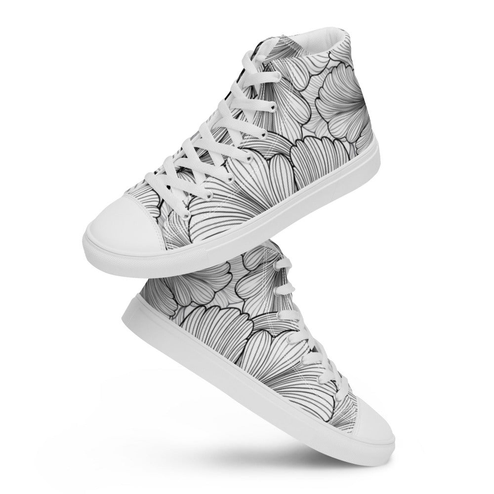 Flowing Petals Women’s High Top Sneakers - White Color - https://ascensionemporium.net